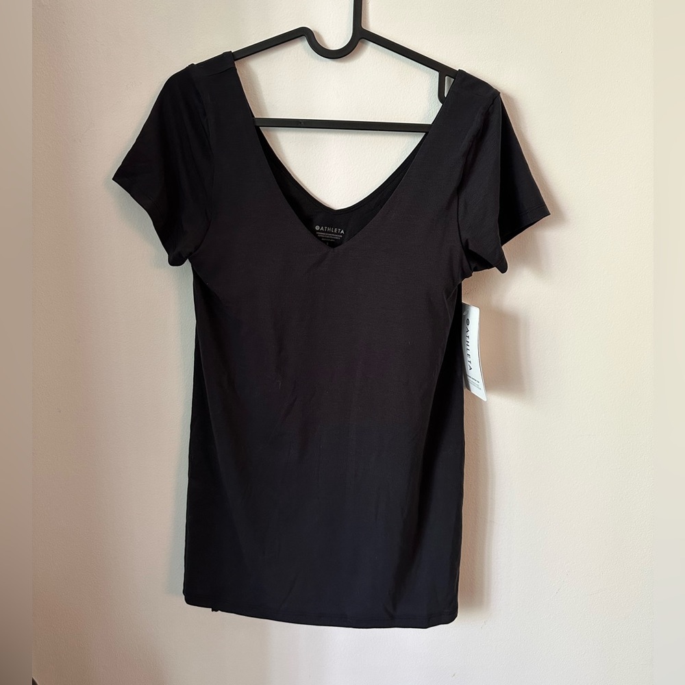Athleta Black Deep V t-shirt with build in bra